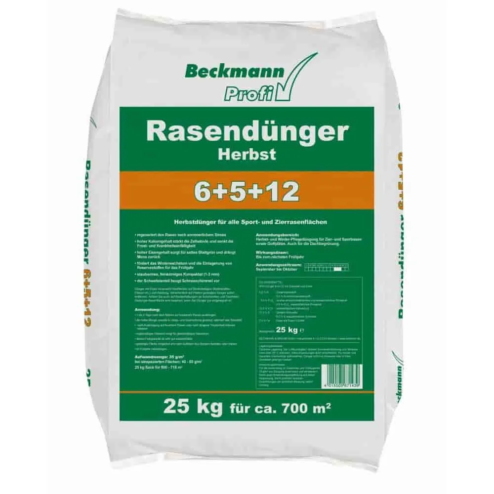 25 kg engrais de gazon automne beckmann npk-6+5+12 pour environ 700m²