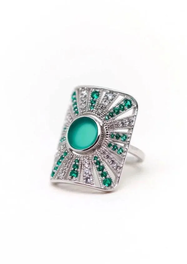 Bague argentée et pierre onyx vert - Ombeline
