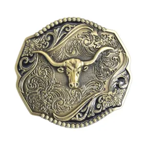 Boucle de ceinture Western, tête de taureau sur fond détaillé, modèle Cyrus