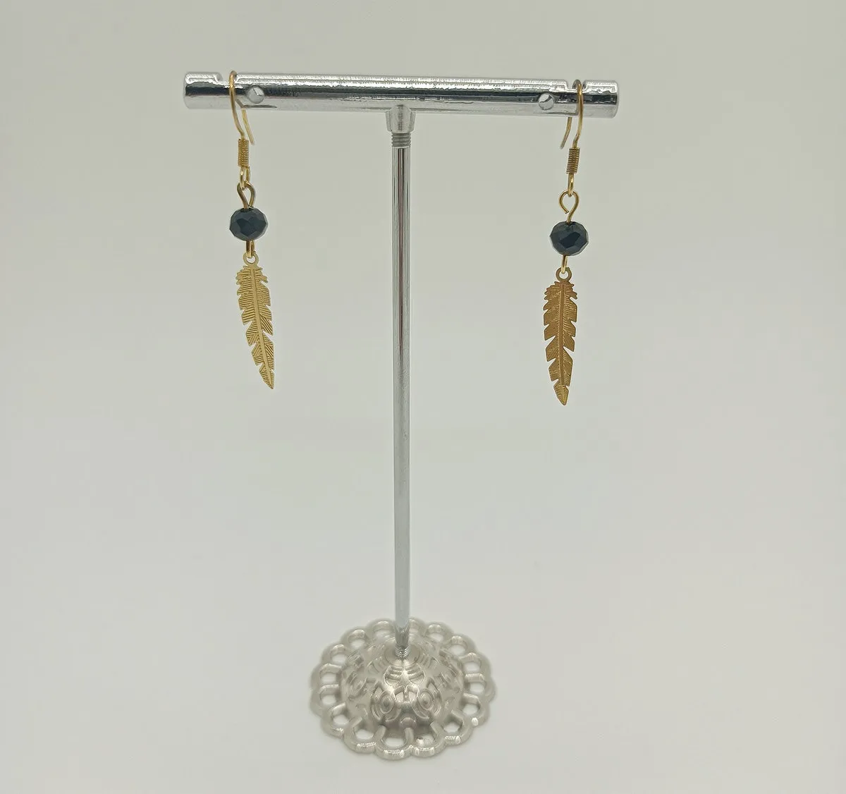 Boucles d'oreilles plume doré/noir