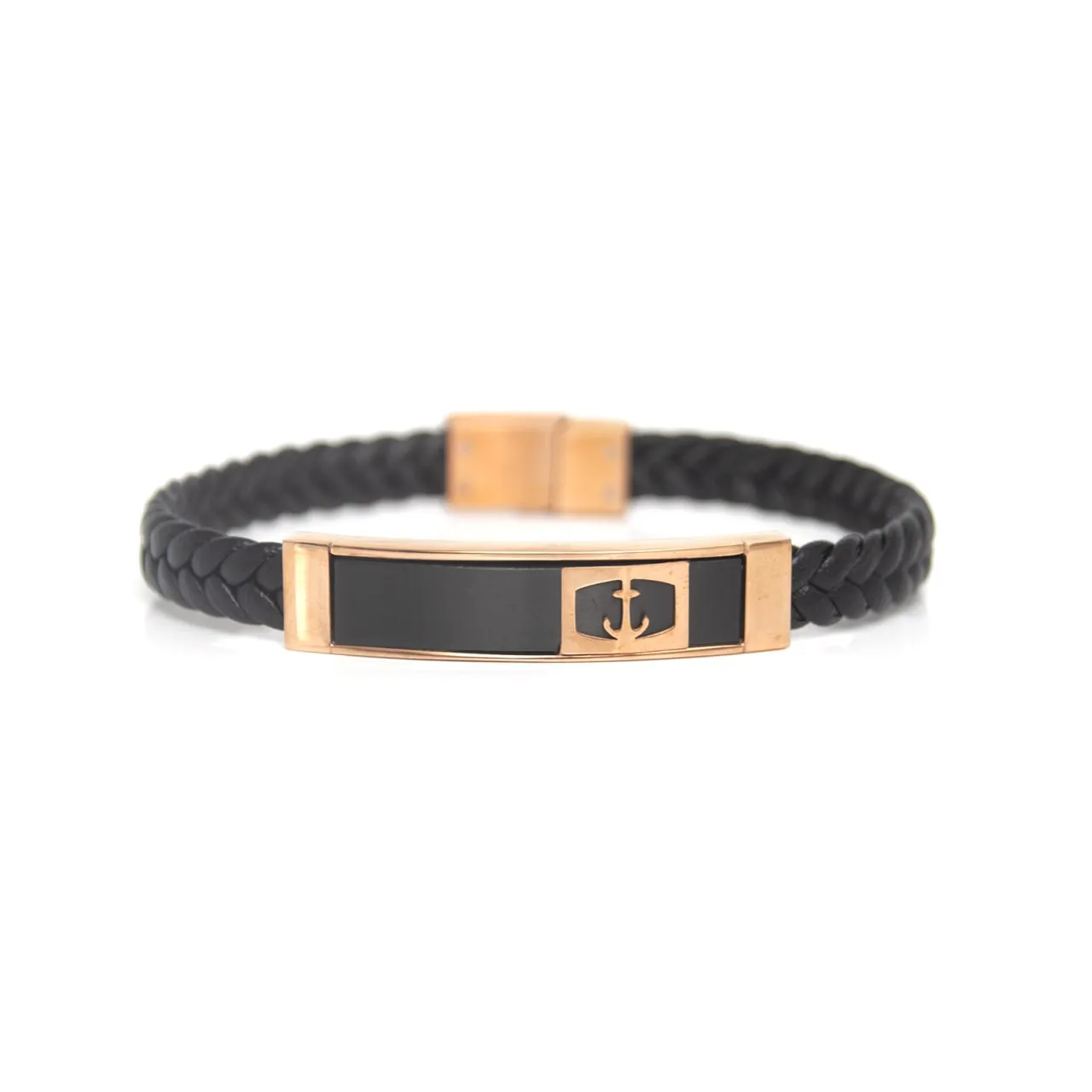 Bracelet Cuir Tressé Motif Ancre Bronze