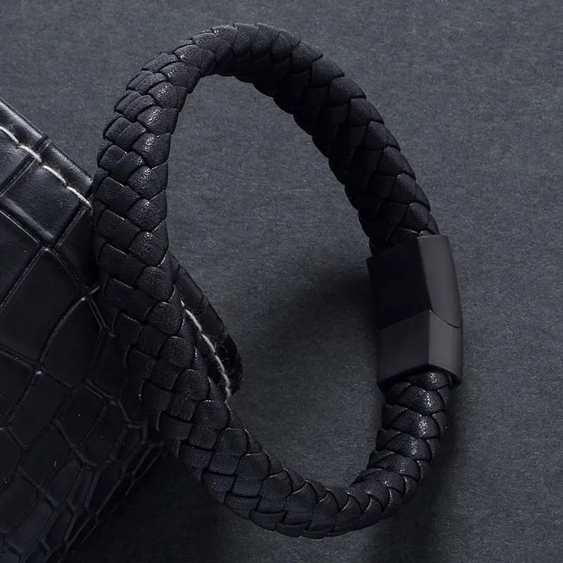 Bracelet tressé Cuir Noir