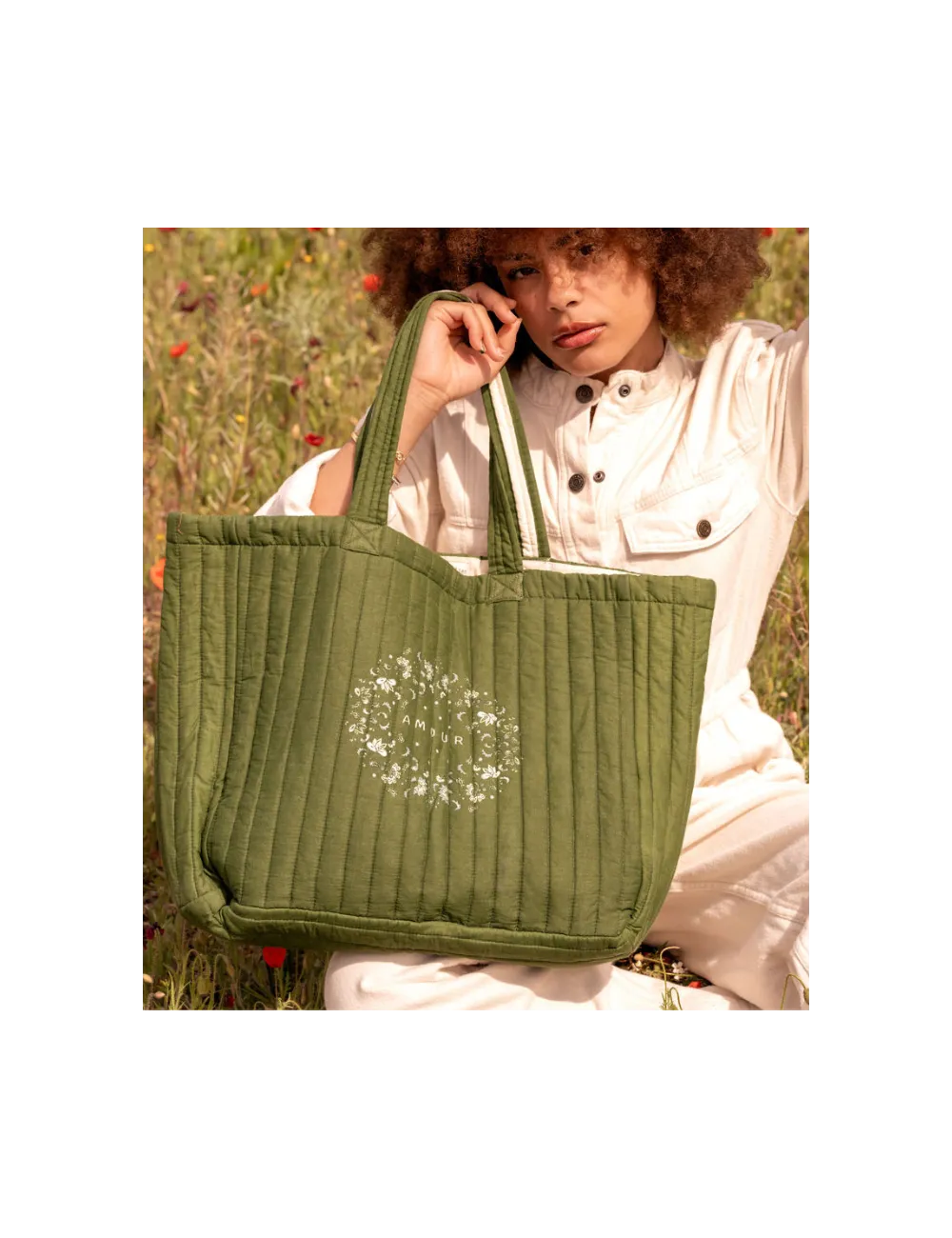 Cabas tote-bag Amour Khaki - Bindi Atelier