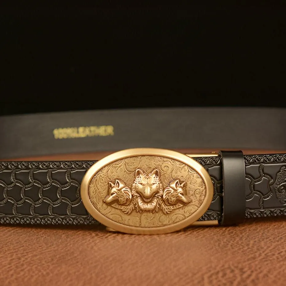 Ceinture Esprit Animal à motif 3 têtes de loup, modèle Edgar