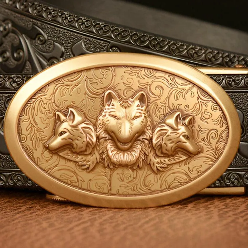 Ceinture Esprit Animal à motif 3 têtes de loup, modèle Edgar