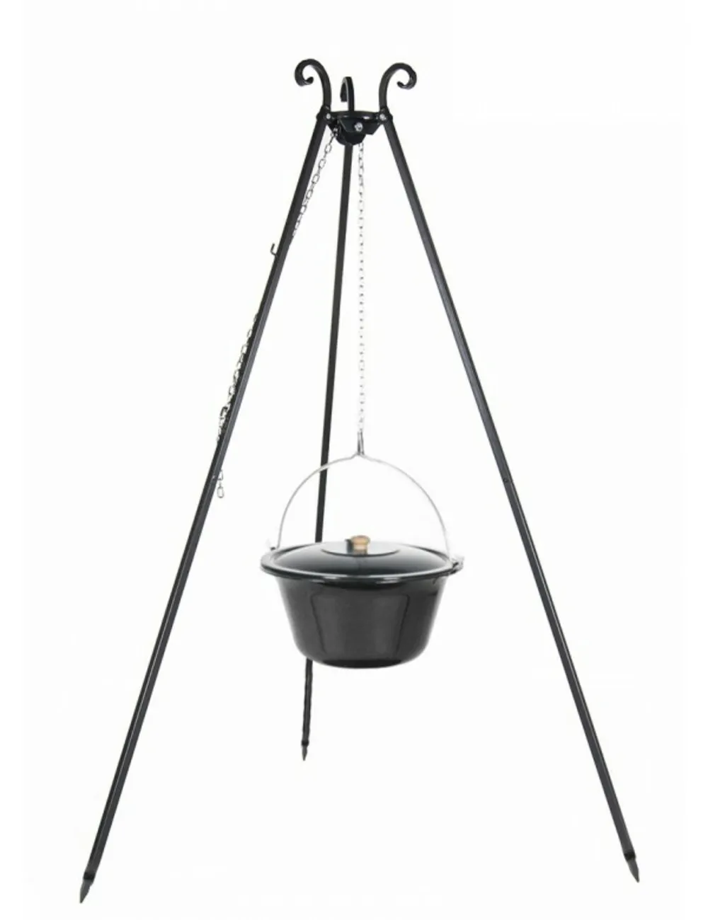 Chaudron pot émaillé avec couvercle sur trépied