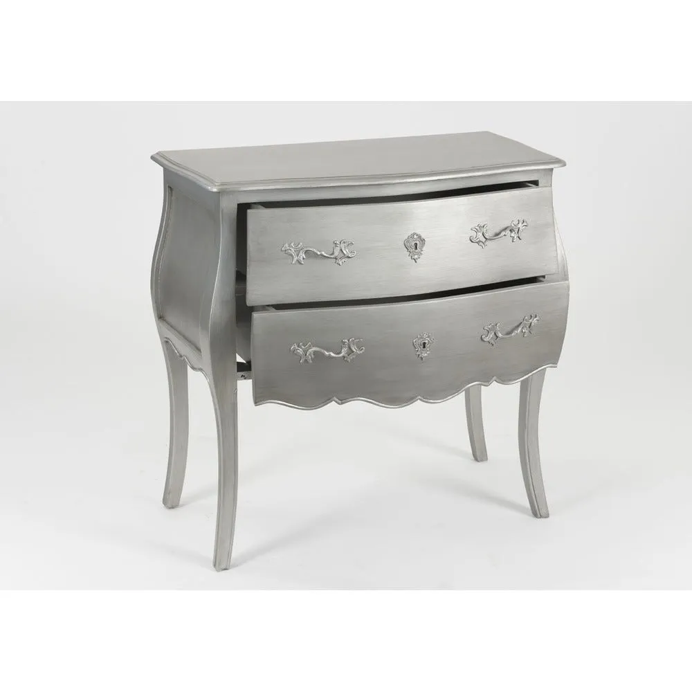 Commode argentée 2 tiroirs murano
