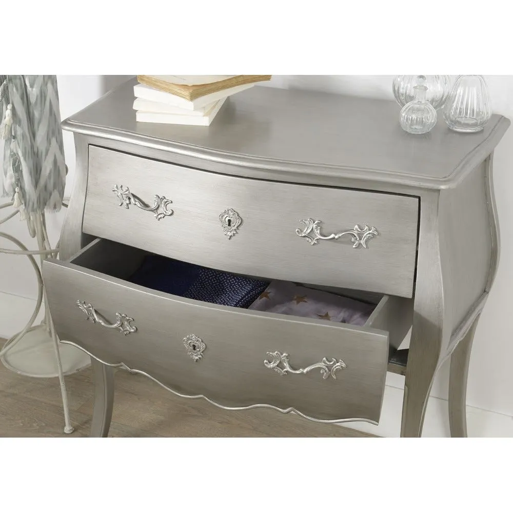 Commode argentée 2 tiroirs murano
