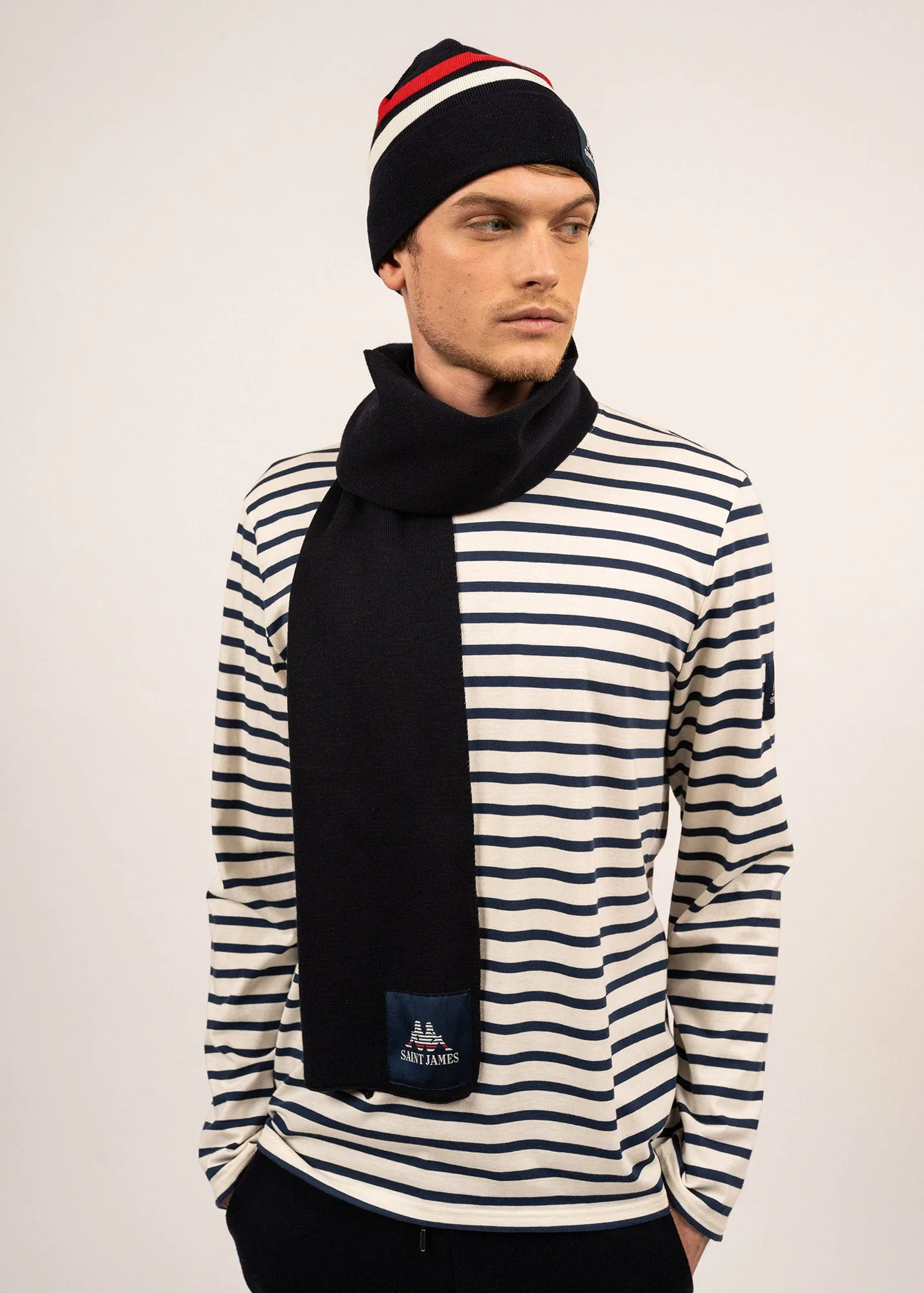 Echarpe à rayures placées en laine Borrelli - SAINT JAMES x Kappa (NAVY/TULIPE/ECUME)
