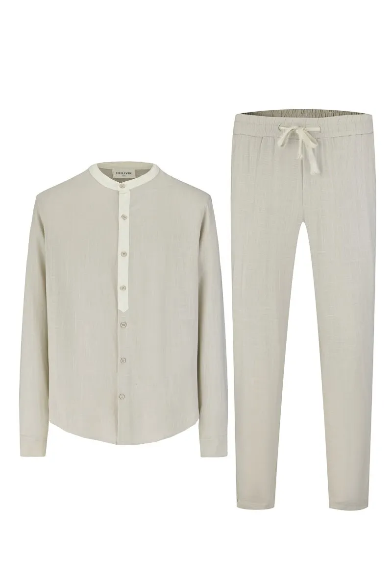 Ensemble chemise pantalon bicolore décontractée