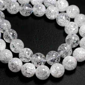 Fil 39cm 48pc environ - perles pierre cristal de roche quartz craquelé boules 8mm blanc transparent