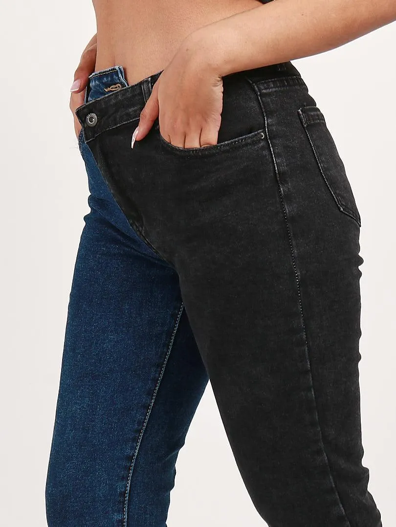 Jeans asymétrique bicolore