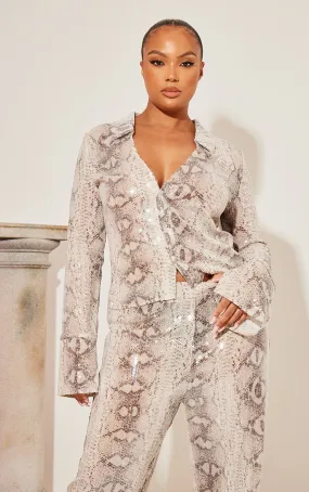 Plus Chemise ajustée argentée imprimé serpent à sequins