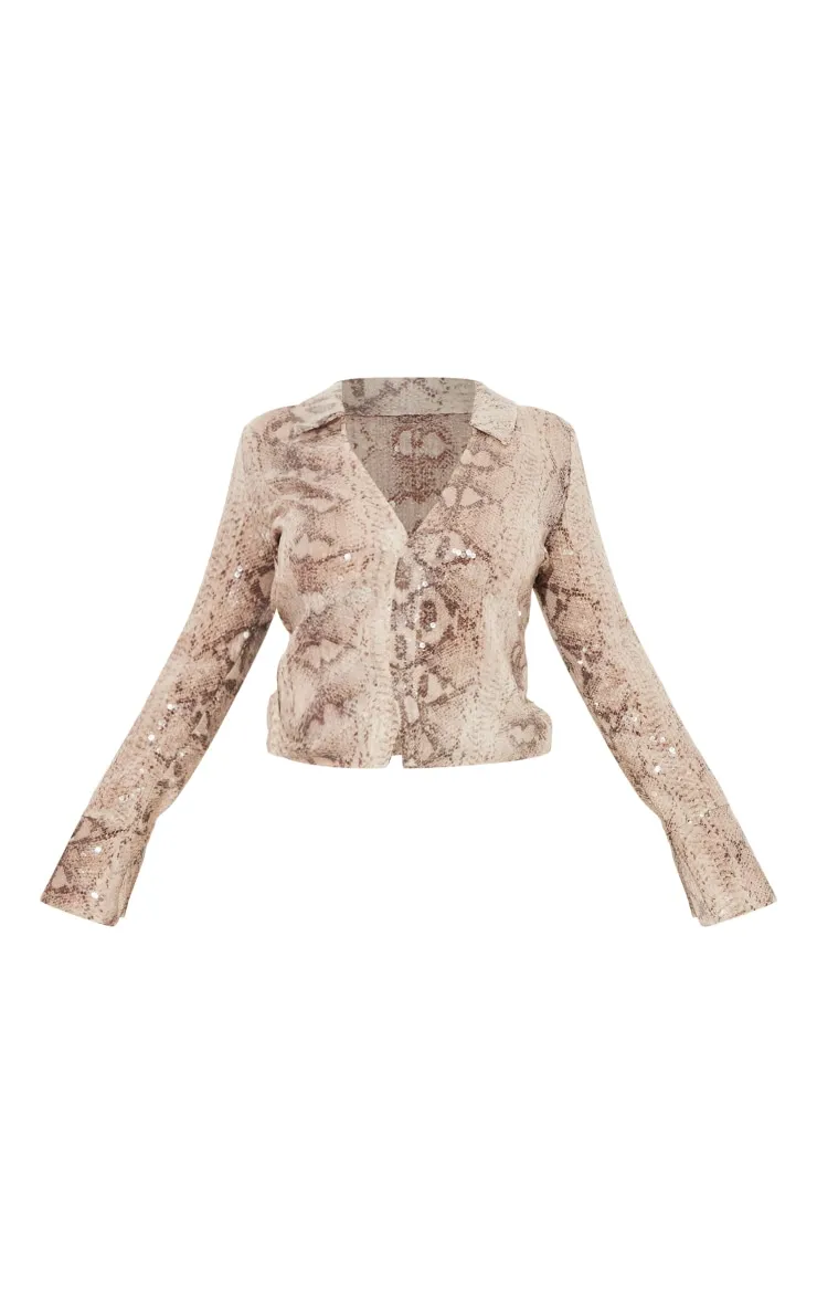Plus Chemise ajustée argentée imprimé serpent à sequins