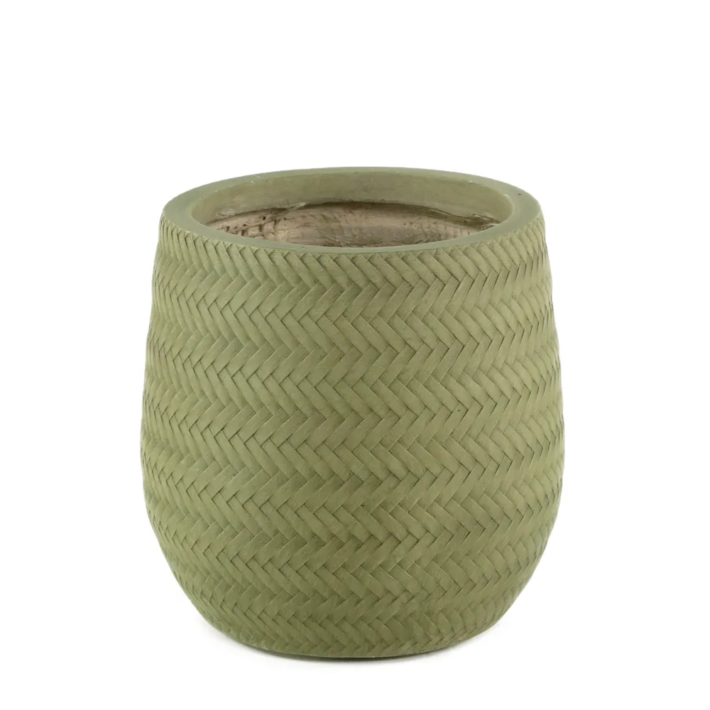 Pot bambou tressé vert en fibre d'argile 22x22cm