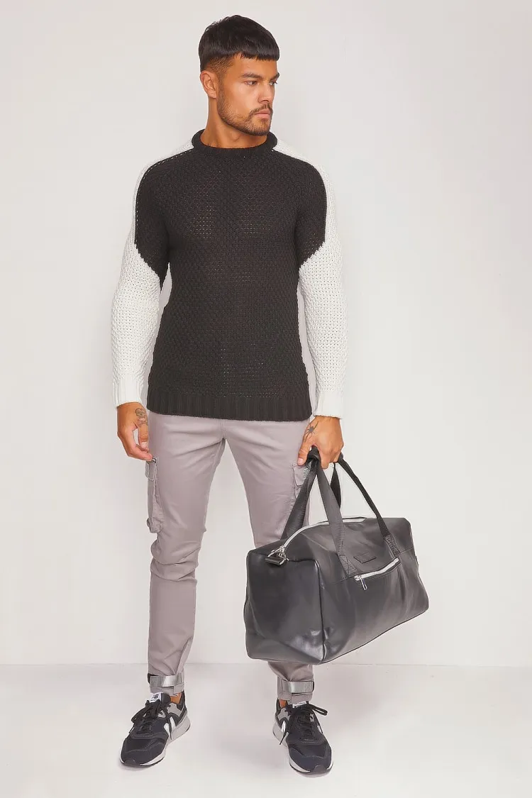 Pull en maille bicolore noir/blanc