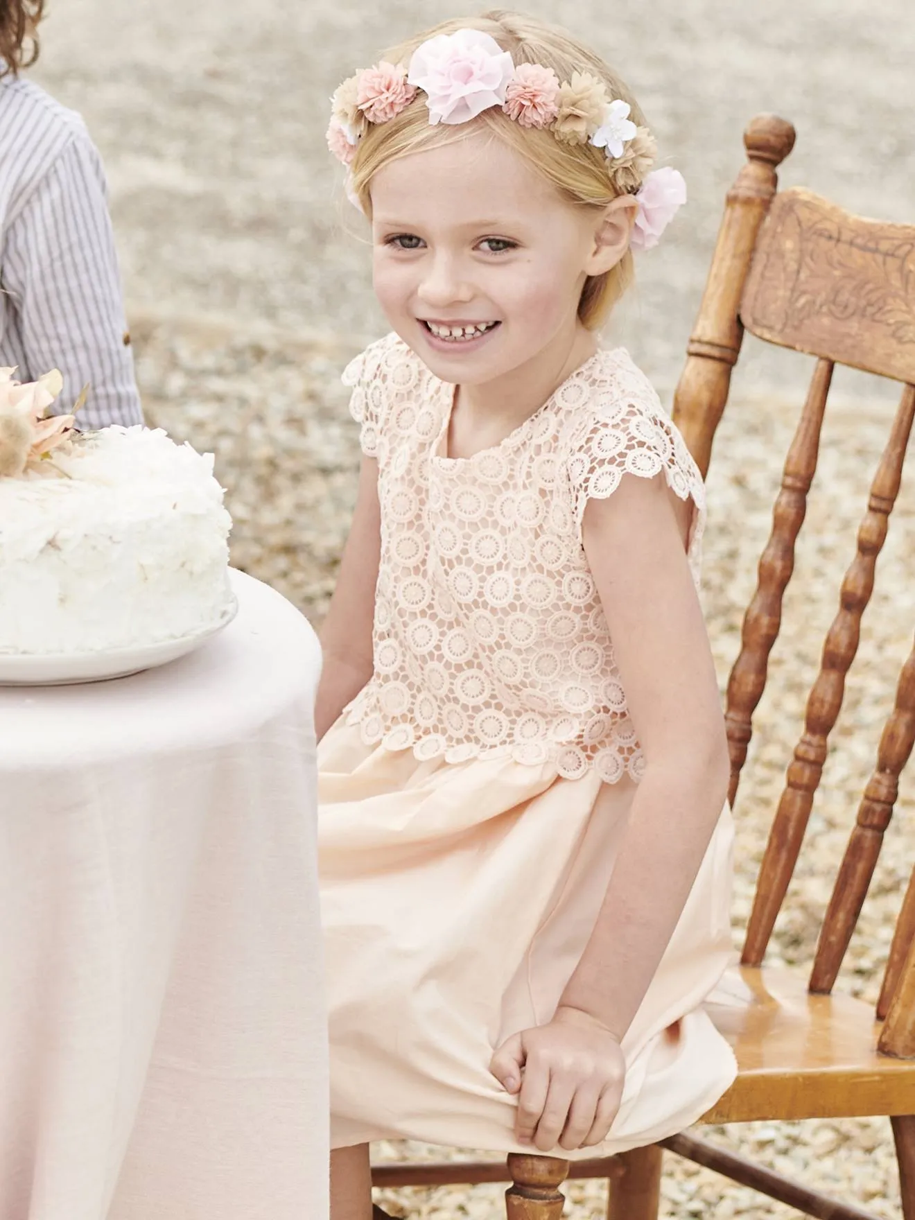 Robe de cérémonie effet 2 en 1 superposition en macramé fille rose nude - Vertbaudet