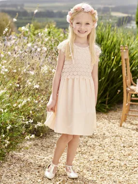 Robe de cérémonie effet 2 en 1 superposition en macramé fille rose nude - Vertbaudet