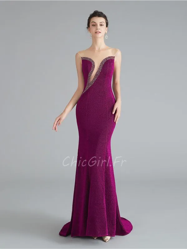 Robe De Soirée Haute Couture Sexy Asymétrique Transparent Rose Fushia