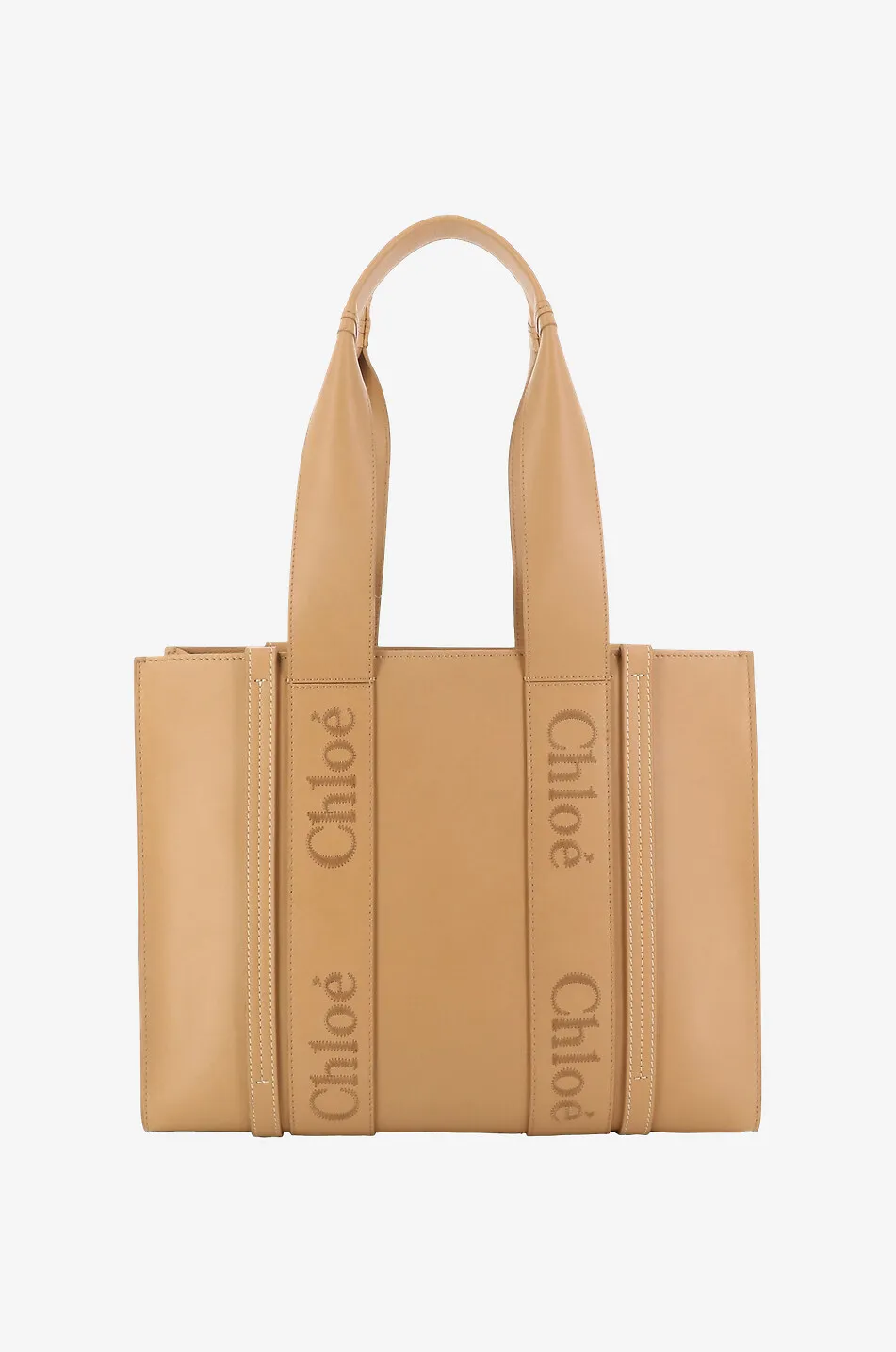 Sac cabas en cuir lisse brodé Woody Medium