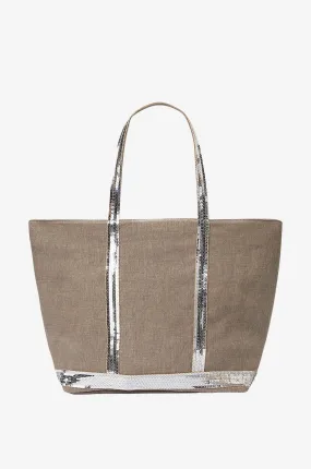 Sac cabas en lin et sequins L