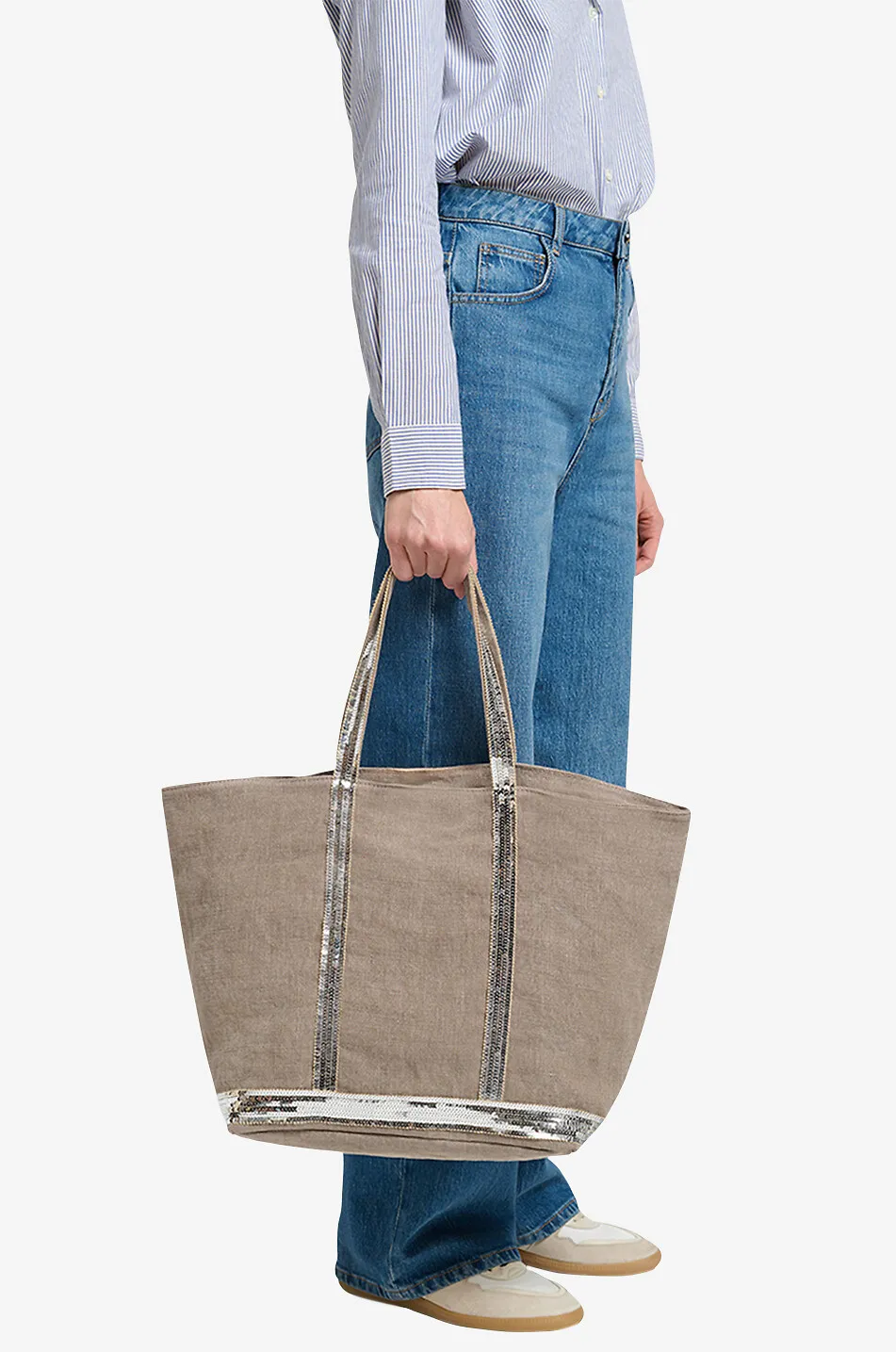 Sac cabas en lin et sequins L