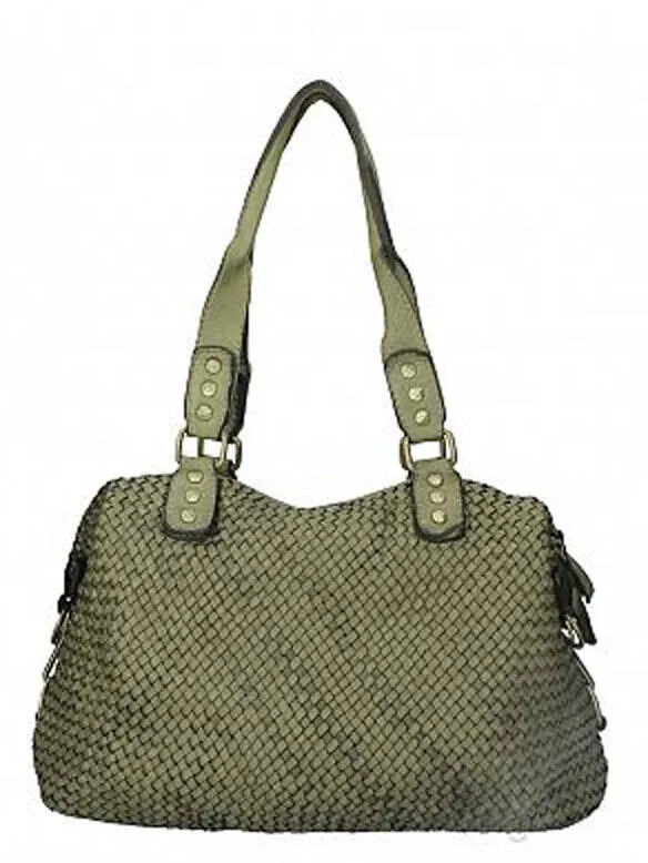 Sac cuir femme vachette tressé vert