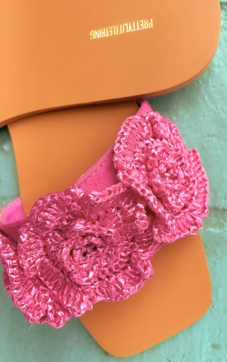 Sandales carrées en suédine rose à fleur en effet crochet