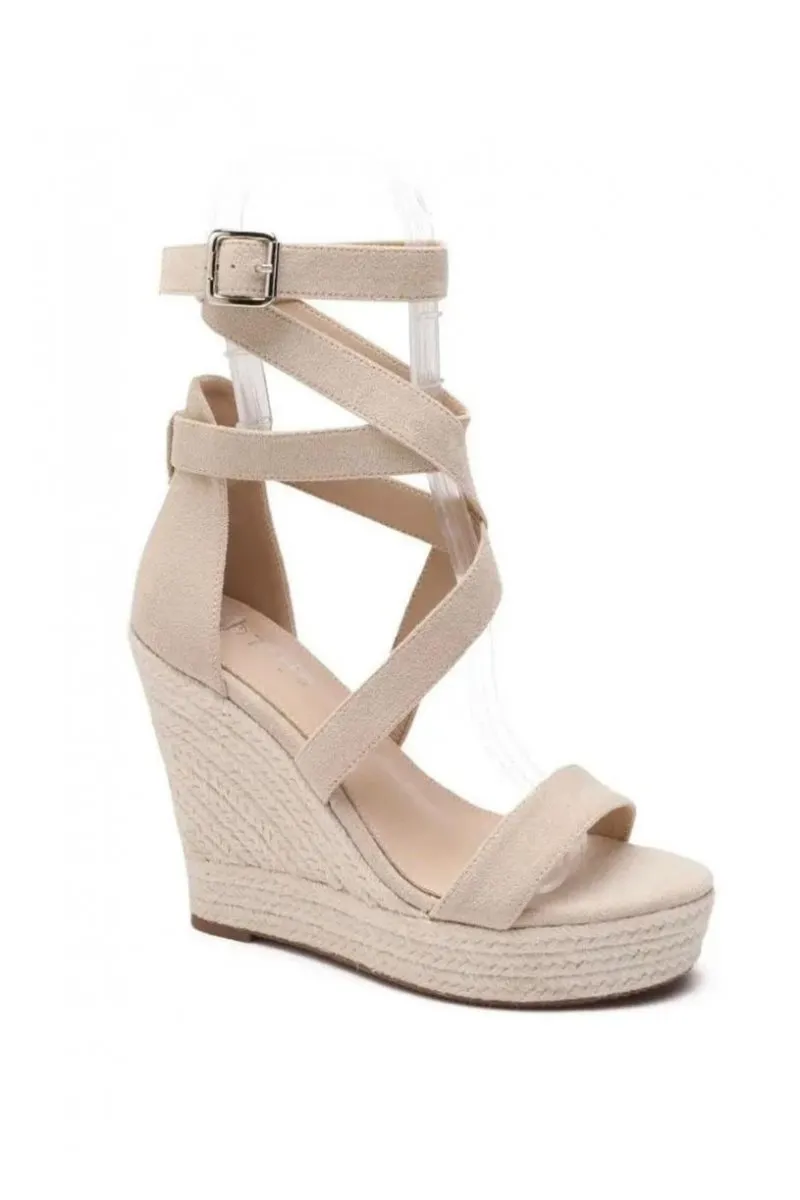 Sandales compensées espadrilles suédine beige