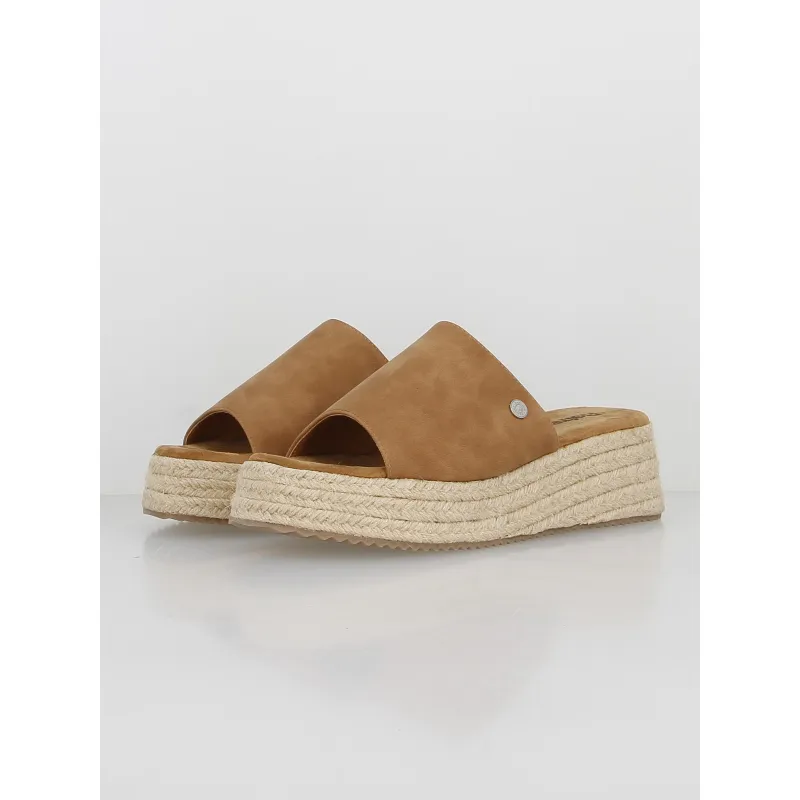 Sandales compensées suédine marron femme - Refresh | wimod