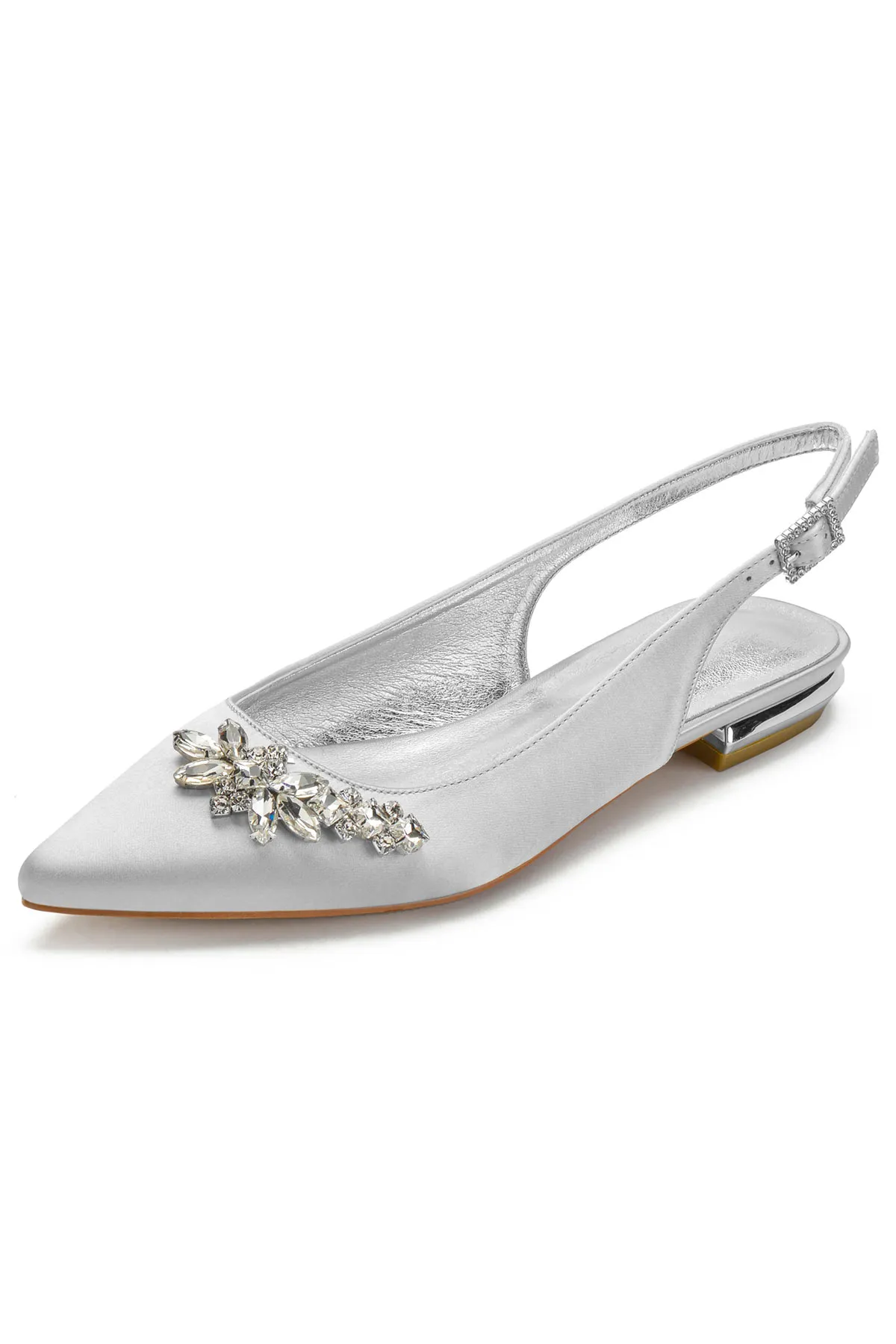 Slingback ballerine argentée ornée de navettes cristaux