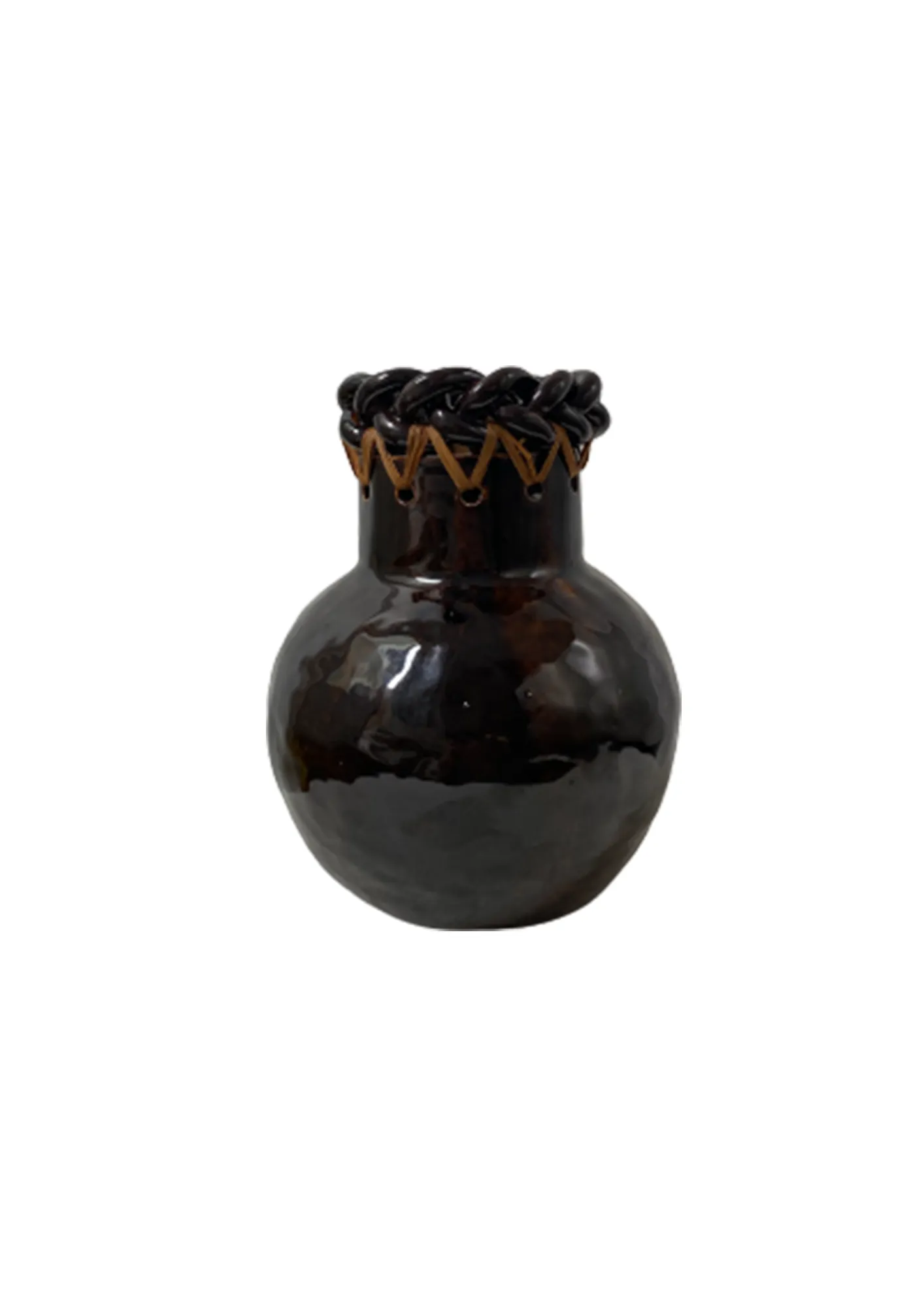 Vase tressé en grès et raphia
