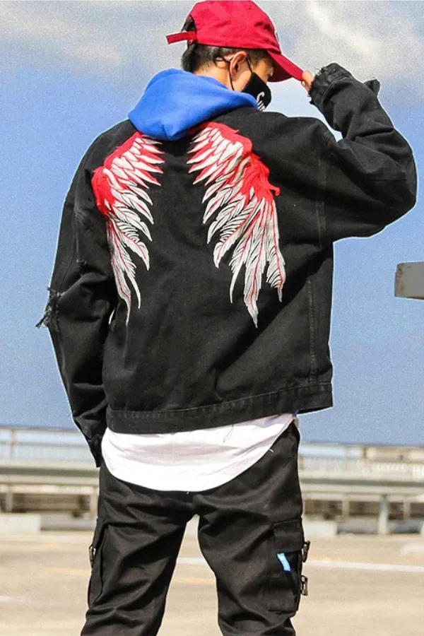 Veste En Jean Avec Ailes Dans Le Dos