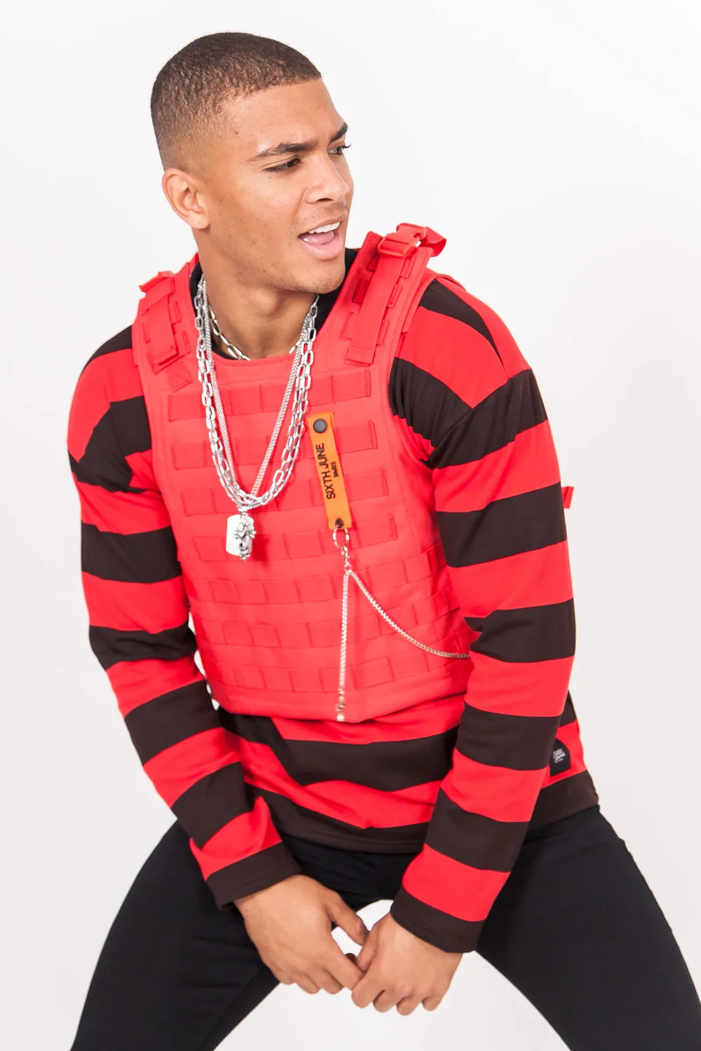 Veste tactique toile clip rouge